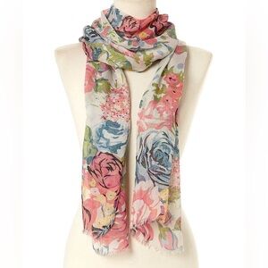 BP Nordstrom Floral Rose Bouquet Print Fringe Wrap Neck Scarf Pink Pastel